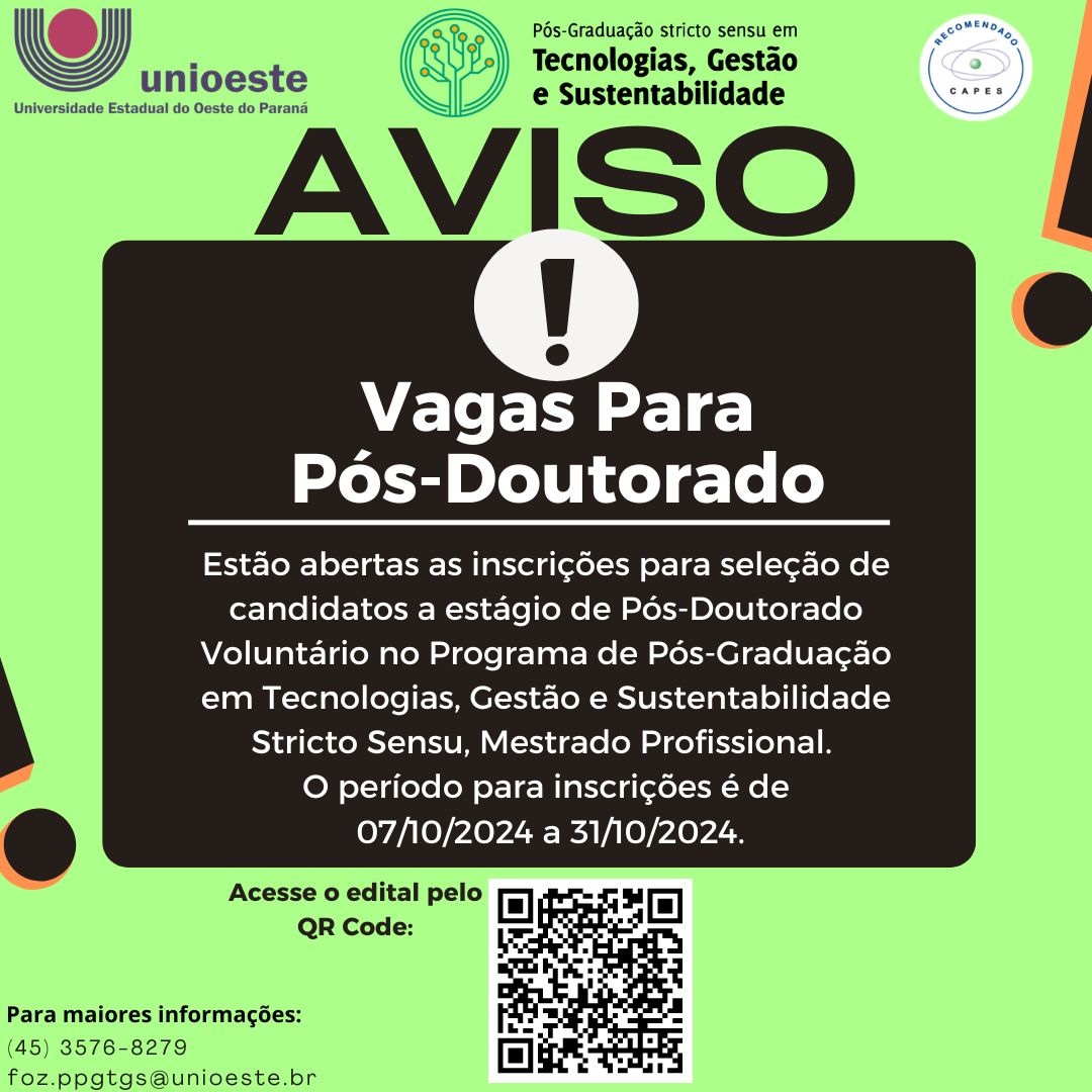 Processo de Seleção para Estágio de Pós-Doutorado - Edital 024/2024-PPGTGS